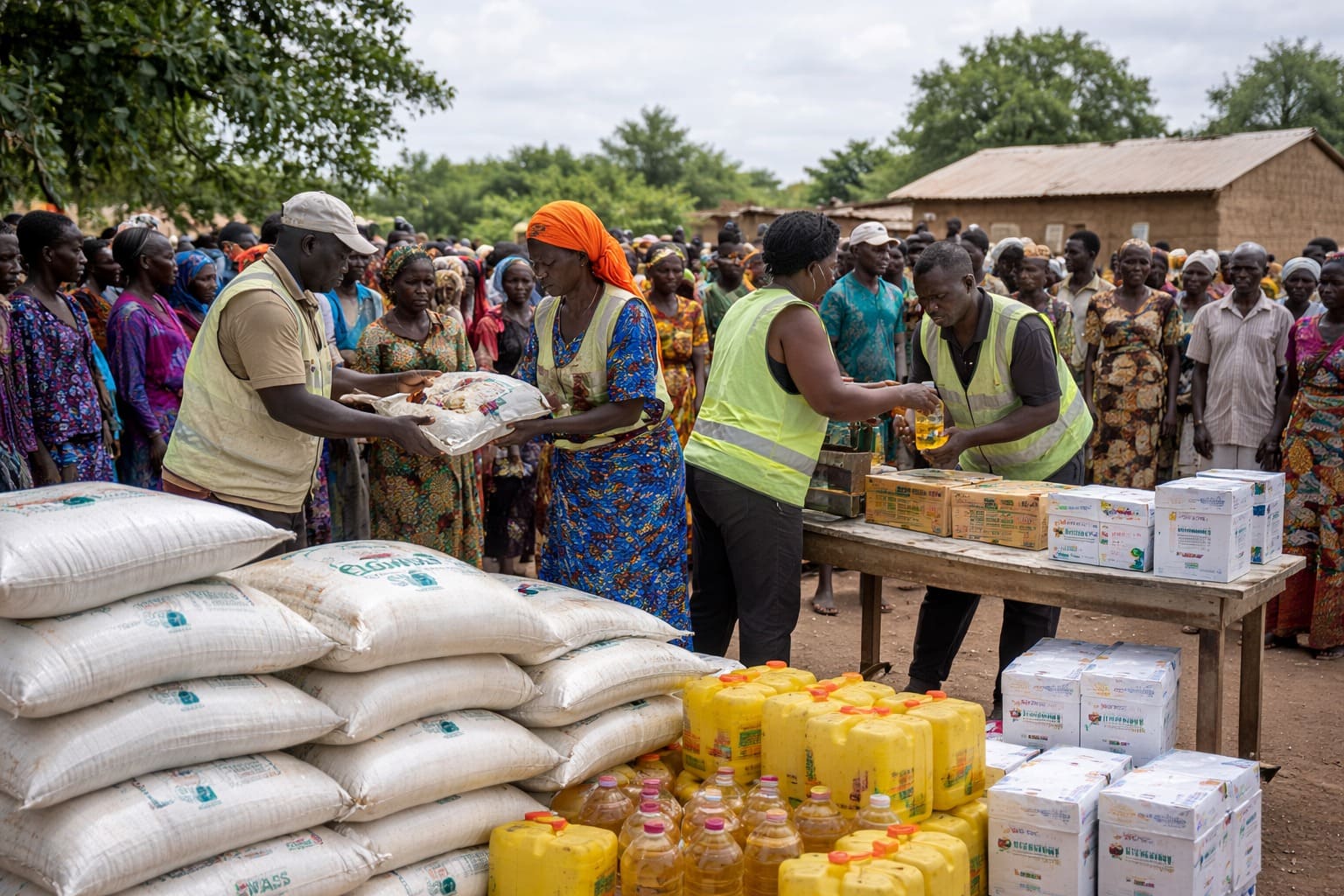 Savanes et Kara : des milliers de bénéficiaires ciblés par un projet humanitaire de la CEDEAO Image d’illustration montrant une distribution d’aide humanitaire à des populations en Afrique de l’Ouest