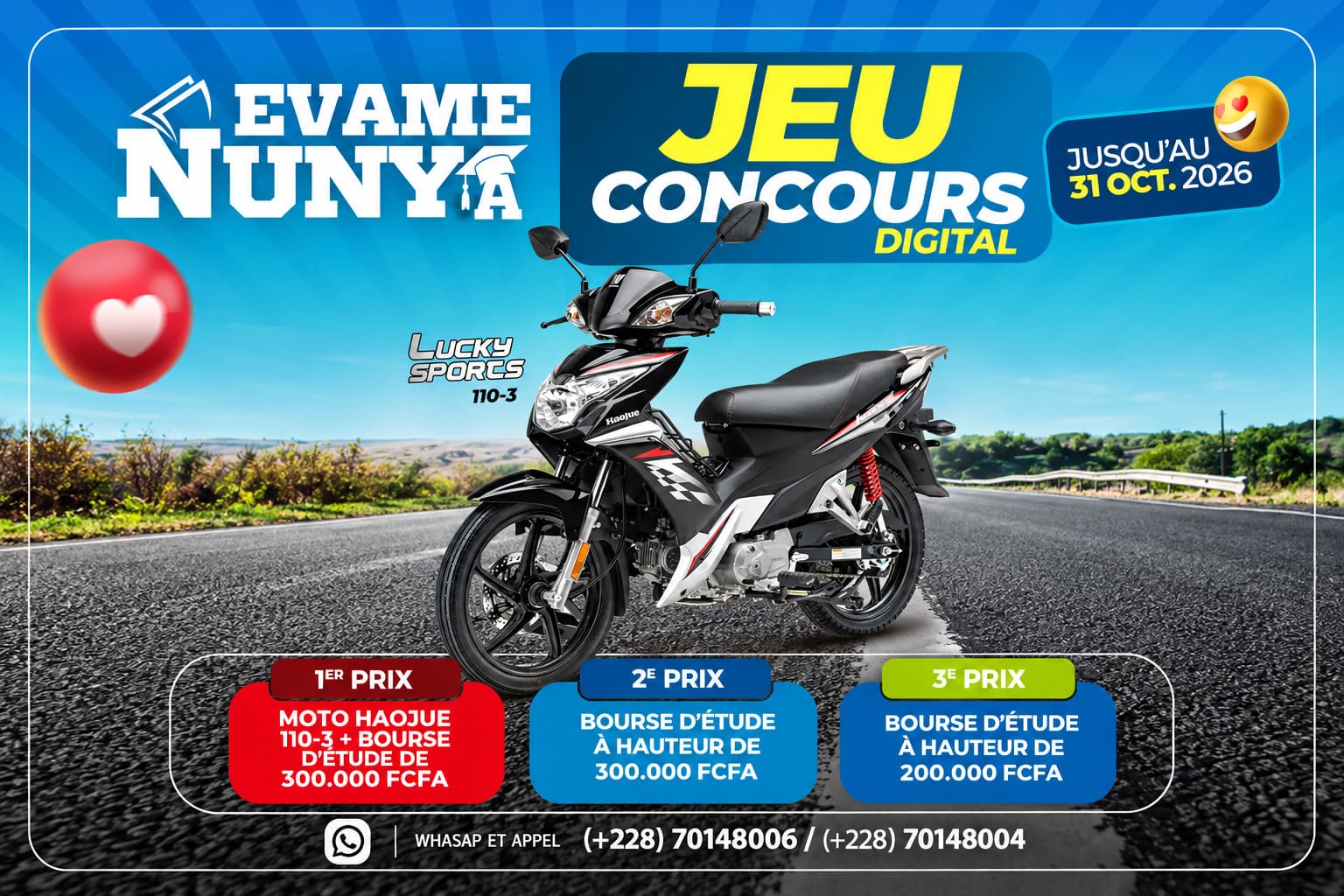 EVAME NUNYA 2026 : jusqu’à 20 % de réduction sur les motos pour les nouveaux bacheliers